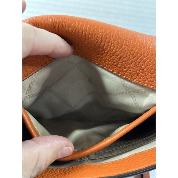 MICHAEL KORS Orange Satchel Crossbody Pebbled Leather Gold Hardware Flap… - Picture 16 of 16